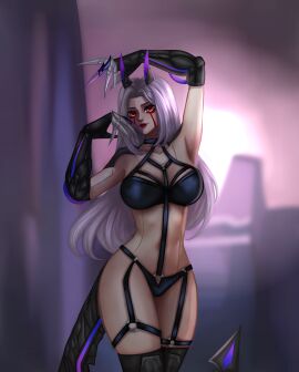 1girls adapted_costume alternate_costume arm_above_head arm_raised black_bra bra breasts claws crossover cybernetic cybernetic_arm cybernetic_arms cybernetic_tail cybernetics cyberpunk cyborg cyborg_girl day_of_wrath day_of_wrath_(doom_fanfic) demon demon_girl demon_horns demon_tail demoness evelynn exhibitionism exhibitionist exposed_midriff face_markings facing_viewer female fr04ek glowing glowing_horns goddess halter_top harness harness_bra idol infinitypilot k/da_all_out_evelynn k/da_all_out_series k/da_evelynn k/da_series league_of_legends leather leather_bra leather_harness leather_lingerie leather_straps lingerie long_hair looking_at_viewer midriff nail_guards original original_character popstar presenting public public_exposure public_indecency purple_hair raised_arm red_eyeliner red_eyes red_eyeshadow revealing revealing_clothes revealing_clothing robotic_arm robotic_arms robotic_tail science_fiction shiny shiny_hair skimpy skimpy_clothes smile smiling smiling_at_viewer solo solo_female stage stage_lights stage_show standing straps succubus succubus_horns succubus_tail thighs white_hair zeta_(day_of_wrath) zoe_thompson_(day_of_wrath)