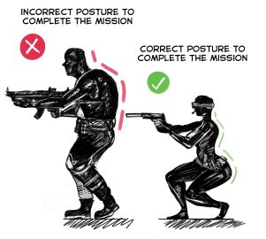 1boy 1girls 2d artist_request ass ass_focus assassin black_ops_(half-life) black_ops_assassin correct_gaming_posture_(meme) crouching crouching_female english_text female gun half-life half-life_(series) hecu human human_female human_male human_only humor latex latex_suit male meme tagme text thick_thighs weapon