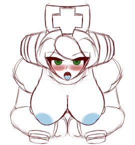 1girls 2024 2d android areolae big_breasts blue_nipples blush breasts cinnamon_gaudille female female_only green_eyes hentaifan25 humanoid kneeling light_skin looking_up mega_man mega_man_x mega_man_x_dive nipples nude oral_invitation reploid robot_girl self_upload simple_background sketch smile solo tongue