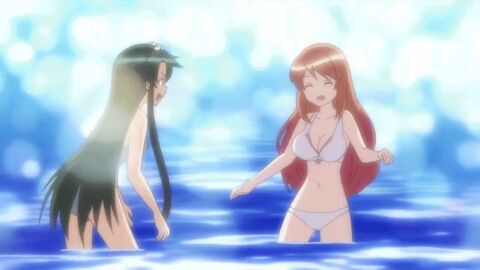 16:9_aspect_ratio 2010s 3girls animated asahina_mikuru beach bikini breasts brown_hair cleavage clothing female green_hair large_breasts large_filesize long_hair multiple_females multiple_girls ocean official_art pointing screen_capture small_breasts suzumiya_haruhi suzumiya_haruhi_no_yuuutsu swimsuit tsuruya water