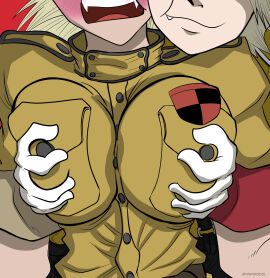 1boy 1girls big_breasts blonde-haired_female blonde-haired_male blonde_female blonde_hair blush blush_lines breast_grab breasts cat_boy catboy cheek_to_cheek female femsub gloves grope grope_breast grope_chest grope_from_behind groping groping_breast groping_breasts groping_from_behind hellsing male maledom police police_girl police_uniform policewoman schrodinger seras_victoria snuggling vampire vampire_girl vnimrod01 white_gloves