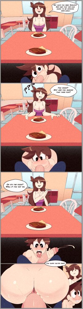 1boy 2024 2girls anal anal_sex asmo18mas ass background big_ass big_breasts blowjob blue_pants blush blush_lines breasts brown_hair chair clothed clothed_sex clothing color cum cum_in_ass cum_in_mouth dialogue dialogue_box door female food hands_on_penis hands_together heart heart-shaped_pupils huge_ass huge_breasts jaiden jaiden_animations jaiden_dittfach light-skinned_female light_skin looking_at_viewer looking_pleasured male male_pov on_all_fours penis question_mark secret_sex shannon_gurr shgurr sitting sitting_on_chair stealth_fellatio stealth_sex stroking stroking_penis table under_the_table white_body white_skin windows youtube youtuber youtubers