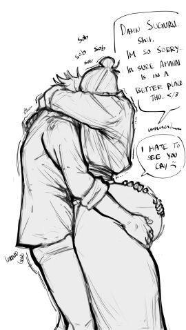 comforting comforting_another crying dialogue digital_media_(artwork) gay grabbing_ass hugging hugging_partner innocent jujutsu_kaisen male male/male meme notsafe4marcus pervert pervert_male satoru_gojo suguru_geto tagme taking_advantage yaoi