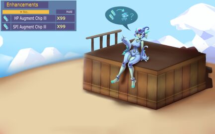 breast_expansion digimon digimon_(species) digimon_story:_time_stranger game_mechanics game_ui item metachoke ranamon sequence