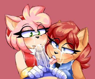 2d 2girls accessory amy_rose anthro archie_comics blue_body blue_clothing blue_eyes blue_fur blue_topwear blush bodily_fluids bracelet brown_body brown_fur brown_hair chipmunk clothing color cum cum_in_mouth cum_inside cum_on_face dress duo_focus eulipotyphlan eyelashes fellatio female female_focus ffm ffm_threesome first_person_view fur genital_fluids genitals gloves green_eyes ground_squirrel group hair hair_accessory hairband handwear head_tuft hedgehog hi_res jewelry licking male/female male_pov mammal mayghely multiple_girls oral oral_sex partial_male penile penis penis_lick pink_background pink_body pink_fur pov_blowjob red_clothing red_dress rodent sally_acorn sciurid sega simple_background sonic_(series) sonic_the_hedgehog sonic_the_hedgehog_(archie) sonic_the_hedgehog_(comics) sonic_the_hedgehog_(series) squirrel straight tan_body tan_fur threesome tongue tongue_out topwear tuft white_clothing white_gloves white_handwear