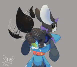 anthro anus ass blue_body blush blush_lines bodily_fluids clinging collar cum cum_in_head cum_in_mouth cum_inside duo face_fucking face_mounting fakemon fan_character fellatio generation_4_pokemon genital_fluids genitals green_penis hi_res horn irrumatio leaking_cum male male/male motion_lines nahi nintendo oral penile penis penis_in_mouth pokemon pokemon_(species) riolu rioni sex size_difference size_play sound_effects spread_anus spreading standing tail tail_motion tailwag three-quarter_view tongue tongue_out zorio