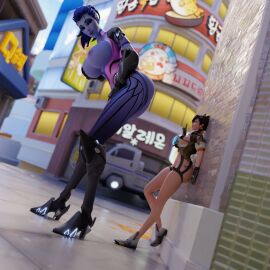 2girls 3d activision amelie_lacroix ass assassin athletic athletic_female big_ass big_breasts blizzard_entertainment blue-skinned_female blue_body blue_skin bottom_heavy breasts british british_female bust busty chest curvaceous curves curvy curvy_figure digital_media_(artwork) female female_focus fit fit_female french french_female giantess gigaenjoyer high_heel_boots high_heels hips hourglass_figure huge_ass human large_ass legs lena_oxton lips macro macro_female mature mature_female overwatch overwatch_2 purple-skinned_female purple_body purple_hair purple_skin size_difference size_play slim_waist thick thick_hips thick_legs thick_thighs thighs top_heavy tracer voluptuous waist wide_hips widowmaker