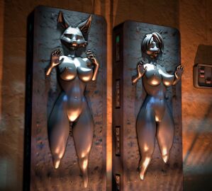 3d alternate_version_available anthro bound breasts carbonite encasement female frozen furry krystal miyu_lynx nintendo nipples nude petrification sfmcarbonfreezer solo source_filmmaker star_fox star_wars