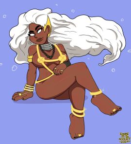 1girls african african_female anklet body_jewelry bracelet bracelets dark-skinned_female dark_skin dopeisnukat feet feet_focus female female_focus female_only gold_jewelry marvel marvel_comics ororo_munroe pin_up solo_female storm_(x-men) toe_ring white_eyes white_hair x-men x-men:_the_animated_series x-men_97