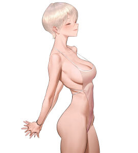 1girls absurd_res absurdres arms_behind_back ass bare_arms bare_ass bare_back bare_butt bare_chest bare_legs bare_shoulders bare_skin bare_thighs breasts cleavage closed_eyes collarbone elbows female female_focus female_only fingers grey-haired_female grey_hair groin hands_behind_back high_resolution highres legs light-skinned_female light_skin lips medium_breasts naked naked_female nude nude_female original original_art original_artwork original_character original_characters short_hair shoulders sideboob silver-haired_female silver_hair simple_background slender_body slender_waist slim_female slim_waist smile smiling solo standing thighs thin_waist upper_body white_background wonbin_lee