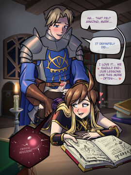 1boy 1girls 2024 after_glow after_orgasm after_sex after_vaginal ahoge amber_eyes apprentice armor ass bent_over bent_over_desk black_dress blonde_hair blue_eyes books borrowed_character breezebender brown_hair candle candlelight cape cape_aside cock crotchless cum cum_covered cum_covered_cock cum_covered_penis cum_in_pussy cum_in_vagina cum_on_ass cum_on_clothes desk dialogue dialogue_bubble dungeons_and_dragons eyes female fertilization from_behind from_behind_position gloves half_plate heart heart_symbol holding_hip holding_hips impregnation knocked_up light-skinned_female light-skinned_male light_skin long-haired_female long_hair looking_at_another looking_at_partner luccia_(breezebender) luccia_firebrand mage male mark_(doodlepoodle) markus_neverember medieval medieval_fantasy moaning moaning_female moaning_in_pleasure neverwinter_eye night nylons open_book original original_character ovum panting pantyhose pantyhose_texture pauldrons penis penis_on_ass plate_armor precum precum_drip precum_on_penis pulled_out purple_dress pussy reading reading_book ripped_clothing ripped_pantyhose self_upload side_bangs skindentation speech speech_bubble speech_bubbles spell_book sperm sperm_cell stack_of_books sweat sweatdrop tales_from_the_tables text text_bubble tight_clothing tights tome torn_clothes torn_clothing torn_pantyhose two-tone_hair wizard