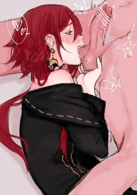 2boys androgynous balls balls_fondling biting_balls blush cock_hungry cock_worship crimson_(ragna_crimson) exposed_shoulders femboy fondling_balls gay green_eyes grey_hair heart hearts light-skinned_male light_skin male male_only motion_lines pale-skinned_male pale_skin penis pink_lips precum ragna_(ragna_crimson) ragna_crimson red_hair seductive sucking_balls sucking_testicles teasing testicles trembling yaoi