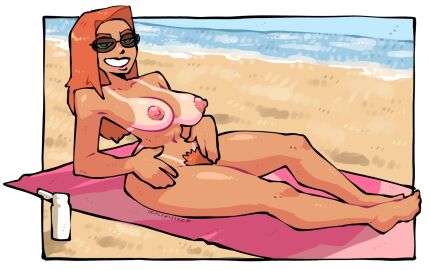 atom_eve beach big_breasts big_nipples big_titties breasts crisiyotron curvaceous curvaceous_female curvaceous_figure curvy curvy_figure curvy_hips down_view elcrisiyoo female female_focus female_only ginger_pubic_hair green_eyes hairy_pussy invincible invincible_(tv_series) long_hair nude nude_female orange_hair orange_pubic_hair pubic_hair pubic_hair_peek pussy solo superheroine tan_body tan_skin tanned tanned_female unshaved_pussy