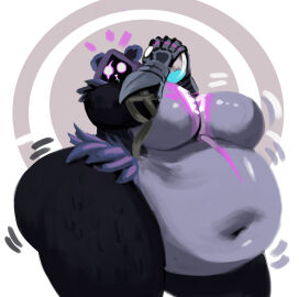 anthro anthro_only ass bbw bear bear_ears black_fur breasts clawed_gloves epic_games fat fat_ass fat_belly fat_breasts fat_fetish fat_thighs female fortnite fortnite:_battle_royale furry hood huge_ass huge_belly huge_breasts huge_thighs knees_up looking_at_viewer obese raven_team_leader shadowed_face shield_potion sonier103 surprised_expression surprised_look ursid ursine weight_gain