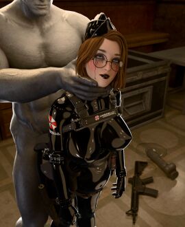 1boy 3d asphyxiation assault_rifle black_lipstick blender brown_hair clothed_female clothed_female_nude_male corset crossover cuff_(restraint) cumflation dildo eastern_and_western_character eyes_rolling_back female from_behind from_behind_position garrison_cap glasses gun gun_holster hi_res high_resolution holster interspecies knocked_out latex latex_clothing latex_suit life_is_strange life_is_strange:_double_exposure limp lipstick makeup makeup_running male mascara_tears max_caulfield mr_x neck_corset nipple_bulge resident_evil round_glasses rubber running_mascara sex sex_from_behind shiny_clothes skyebunny tactical_gear tight_clothing umbrella_corporation unseen_male_face