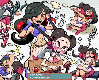 2025 2girls ahe_gao armpit_sucking ass ass_slap bent_over black_hair blank_background blush brown_hair clothed_sex desk digsaw_arts female female/female frontier_brain game_freak gym_leader hair_pulling hair_ribbon hair_streak kissing lucy_(pokemon) making_out nintendo pokemon pokemon_rse red_eyes red_highlights ribbon roxanne_(pokemon) roxanne_(pokemon_oras) sex_on_desk spanking strap-on strap-on_sex strapon sucking sweat sweating sweaty sweaty_body text_box tongue tongue_out white_background yuri