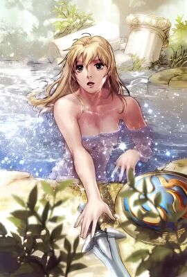 1girls aesthetic ai_edit ai_enhanced ai_generated bandai_namco bathing_outside blonde_hair breasts european_female female female_focus female_only human lake light-skinned_female light_skin long_hair medium_breasts namco nature nipples nude nude_female nudity official_art outdoor_bathing outdoors outstretched_arm partially_submerged pillar plant ruins shield shower skinny_dipping sophitia_alexandra soul_calibur standing surprised swimming tagme video water weapon wet white_female