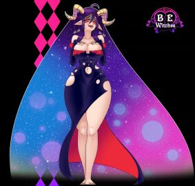 1girls animated bare_shoulders barefoot be_witches breast_expansion breasts_bigger_than_torso bridal_gauntlets cleavage covered_nipples curvy female_only full_body gigantic_breasts glowing_eyes horns huge_breasts looking_at_viewer multicolored_hair navel pointy_ears red_eyes solo thick_thighs toenail_polish torn_clothes very_long_hair