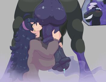 accessory ahoge animal_genitalia animal_penis around_drum ass balls balls_suck big_balls big_breasts big_penis blue_hair blush bodily_fluids breast_play breasts clothing dark_blue_hair duo embrace embracing_another embracing_penis equid equine equine_genitalia equine_penis female female_focus female_on_feral feral generation_8_pokemon genital_fluids genitals hair handjob headband hex_maniac holding_penis horse horsecock huge_balls huge_breasts huge_cock human kiss_mark larger_male legendary_pokemon lipstick lipstick_on_balls looking_pleasured makeup male male/female male_pokemon/female_human mammal nintendo nipple_outline oral paizuri penile penis pokemon pokemon_(species) pokephilia precum purple_eyes purple_hair rear_view sex size_difference spectrier sucking sweat zoophilia
