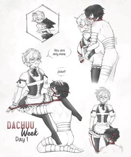 bungo_stray_dogs bungou_stray_dogs chuuya_nakahara dazai_osamu leash maid maid_uniform male male_only nakahara_chuuya osamu_dazai