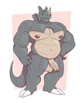 2024 alpha_channel anthro balls facial_piercing foreskin front_view generation_1_pokemon genitals glans grey_body grey_skin hector_(sophymn) hi_res horn humanoid_genitalia humanoid_penis male medial_ring navel nintendo nipples nose_piercing nose_ring nude overweight overweight_anthro overweight_male penis piercing pink_background plantigrade pokemon pokemon_(species) purple_eyes purple_glans purple_nipples rhydon ring_piercing simple_background solo sophymn standing tan_balls tan_body tan_foreskin tan_penis tan_skin transparent_background uncircumcised uneven_balls vein