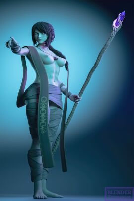 2025 3d barefoot black_hair blender_tormentor blue_eyes braided_hair breasts elden_ring female fromsoftware partially_clothed pointing semi_nude sorceress sorceress_sellen teacher