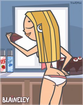 1girls accurate_art_style apron artist_name ass blaineley_(tdi) cake earrings female panties total_drama_island vaultman