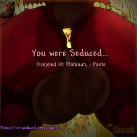 anus ass backsack balls ballsack big_ass big_balls big_butt calamity_mod dragon feral fur genitals hazelninetales huge_ass huge_balls huge_butt imminent_facesitting looking_at_viewer male male_only mythological_creature mythological_scalie mythology penile_spines penis puffy_anus red_body red_fur scalie smile smirk solo terraria text yellow_anus yharon