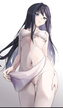 1girls absurd_res absurdres bare_arms bare_belly bare_breasts bare_chest bare_legs bare_midriff bare_pussy bare_shoulders bare_skin bare_thighs belly belly_button black-haired_female black_hair blue-eyed_female blue_eyes bra breasts character_request cleavage collarbone copyright_request dot_nose female female_focus female_only fingers groin hair_between_eyes hand_on_own_thigh hand_on_thigh head_tilt high_resolution highres legs light-skinned_female light_skin long_hair looking_at_viewer medium_breasts naked naked_female navel nude nude_female pixiv_id_75461708 pussy shoulders simple_background slender_body slender_waist slim_female slim_waist solo standing thighs thin_waist tilted_head underboob underwear upper_body v-line white_background wide_hips