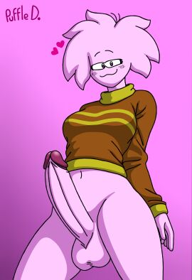 1futa :3 balls bottomless breasts clothed clothing club_penguin erection futa_only futanari huge_cock humanoid humanoid_penis intersex low-angle_view partially_clothed penis pink_fur puffle puffledreemurr smooth_balls smooth_penis solo standing sweater