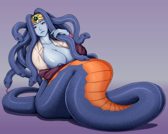 anime girl, exposed breasts, lamia, large breasts, monster girl, naga, snak...
