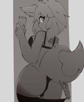 1girls ass ass_focus bra cat_ears cat_girl catgirl cathie_(rivergravidade) female female_only fox_tail looking_at_viewer looking_back mirror mirror_selfie neko phone presenting presenting_hindquarters rivergravidade sketch solo stockings taking_photo thong uncolored vulpine