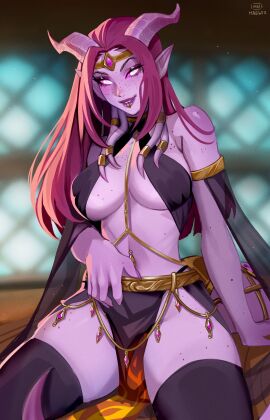 1girls black_thighhighs blizzard_entertainment draenei female female_only freckles hi_res horns lip_ring loincloth long_hair looking_at_viewer maewix1 pelvic_curtain pink_skin purple_hair purple_sclera sitting skimpy skimpy_clothes smiling smiling_at_viewer solo thighhighs warcraft white_eyes world_of_warcraft zaria_(ashzari)