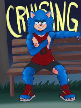 2024 aciidtron anthro arm_on_chest arm_tattoo armpit_tuft athletic athletic_wear bench black_bottomwear black_clothing black_footwear black_shoes black_shorts blue_body blue_fur bodily_fluids bottomwear clothing countershading cruising detailed_background digital_drawing_(artwork) digital_media_(artwork) eulipotyphlan exhibitionism exposing_chest exposing_nipple footwear full-length_portrait fur furniture genital_fluids genitals grass green_eyes grinning_at_viewer gym_bottomwear gym_shorts hedgehog hi_res leaking_precum looking_at_viewer male male_only mammal muscular muscular_anthro muscular_male musk musk_clouds night nipples number_on_tank_top on_bench outside paramount_pictures park park_bench pecs penis penis_through_leghole plant poking_out portrait precum presenting public public_exposure red_clothing red_footwear red_shirt red_shoes red_tank_top red_topwear resting_arm sega shirt shoes shorts signature sitting sitting_on_bench smile smiling_at_viewer sneakers solo sonic_(series) sonic_the_hedgehog sonic_the_hedgehog_(film) sonic_the_hedgehog_(series) sweat sweaty_body tan_body tan_fur tank_top tank_top_grab tattoo teeth_showing text text_in_background text_on_clothing text_on_shirt text_on_tank_top text_on_topwear toeless_footwear toeless_shoes toeless_sneakers topwear tree tree_trunk tuft wood wood_bench wood_furniture