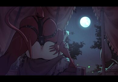 2girls anus baldur's_gate_3 dungeons_and_dragons female forgotten_realms full_moon karlach moon night night_sky pussy rhabarberei sex_toy shadowheart strap-on strapon tagme tent vaginal_penetration yuri