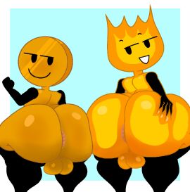 2boys anus anus_peek ass backsack balls ballsack battle_for_dream_island big_ass big_butt blue_background coin coiny color colored fat_ass fat_butt fire firey_(bfdi) furu_flami huge_ass huge_butt leggings light_blue_background looking_back male male_only object_shows thick_ass thick_butt topless white_border