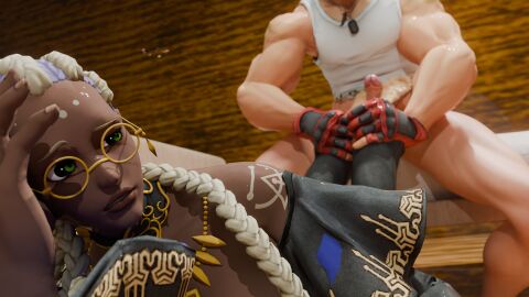 african_female barefoot big_penis braided_hair countershade_feet dark-skinned_female darkenedrose dolores_(kof) feet feet_up female foot_fetish footjob glasses gloves interracial king_of_fighters king_of_fighters_xv lying_on_bed male muscular muscular_male penis ralf_jones sitting_on_bed two-tone_feet