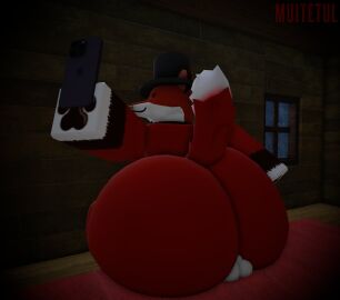 1boy 3d anthro ass backsack balls ballsack bed big_ass big_ass_(male) big_butt canid canine fancy_fox_(roblox) femboy fluffy_tail fox fox_ears fox_tail furry furry_only huge_ass huge_butt male male_focus male_only muitetul on_bed paws phone red_body red_fur roblox robloxian selfie tagme tail top_hat