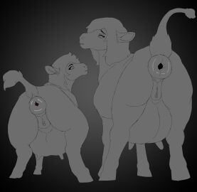 absurd_res animal_genitalia anus ass big_ass big_butt big_crotchboobs bovid bovine breasts cattle crotchboobs digital_media_(artwork) duo female female/female feral fur genitals gina_(zhephyreart) hair hi_res huge_ass huge_butt looking_at_viewer looking_back mammal nipples nude open_mouth presenting presenting_anus puffy_anus pussy sibling_(lore) simple_background sister_(lore) sisters_(lore) spreading tail thick_thighs tina_(zhephyreart) udders white_body white_fur zhephyreart