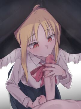 1futa 1girls ahoge balls black_skirt blonde_hair bocchi_the_cock bocchi_the_rock! bow bowtie breasts caressing_balls caressing_testicles censored clothed clothing collared_shirt dickgirl erection fellatio female female_focus fully_clothed futa_on_female futa_with_female futanari gotou_hitori huge_cock human ijichi_nijika intersex light-skinned_female light-skinned_futa light_skin long_hair looking_at_penis mosaic_censoring mostly_clothed multiple_females multiple_girls oral orange_eyes penis penis_grab pigkaboo red_bow red_bowtie sex shirt skirt solo_focus standing testicles white_shirt