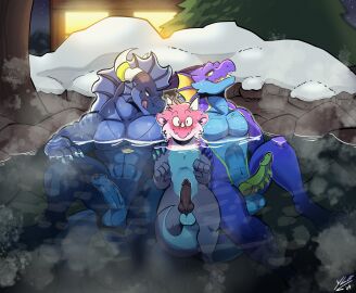 2024 4_fingers 4_toes 5_fingers abs anthro athletic athletic_anthro athletic_male balls biceps big_penis biped black_horn black_penis blue_body blue_countershading blue_scales blush bodily_fluids broad_shoulders brown_eyes building claws closed_smile colored countershade_fur countershade_scales countershading detailed_background digital_drawing_(artwork) digital_media_(artwork) digitigrade dragon durza ear_frill erection european_mythology evergreen_tree facial_horn facial_spikes feet finger_claws fingers foreskin fredlyn frill_(anatomy) front_view fur furred_kobold furred_scalie genitals glans group hand_on_shoulder hi_res horn horn_jewelry horn_ring hot_spring house humanoid_genitalia humanoid_penis imminent_sex jaw_spikes jewelry knot kobold larger_anthro larger_male licking licking_lips looking_at_another looking_down male male/male markings membrane_(anatomy) membranous_frill mouth_closed muscular muscular_anthro muscular_male mythological_creature mythological_scalie mythology naughty_face navel necklace necklace_only night nipples nose_horn nude nude_male orange_eyes outside partially_submerged pecs penis pink_body pink_countershading pink_fur plant purple_body purple_scales ring_(jewelry) scales scalie shaded signature sitting size_difference sky smaller_anthro smaller_male smile snow spiked_penis spikes spikes_(anatomy) star steam sweat sweatdrop tail teeth toe_claws toes tongue tongue_out tree trio uncircumcised unretracted_foreskin water western_dragon wet wet_body white_claws white_horn window winter yellow_markings yellow_penis yellow_tongue yellowluster