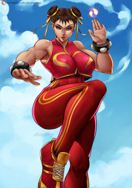 1girls alternate_version_at_source alternate_version_available arimatang biceps breasts capcom chun-li clothed female female_focus female_only fighting_pose fighting_stance fit fit_female fully_clothed fully_clothed_female hourglass_figure large_breasts muscles muscular muscular_arms muscular_female nipple_bulge nipple_outline nipples nipples_visible_through_clothing pinup pinup_pose posing posing_for_the_viewer skin_tight solo solo_female solo_focus street_fighter street_fighter_alpha suggestive suggestive_look toned toned_female toned_stomach