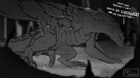 dragon european_mythology feral gold_hoard hi_res hoard male moonski mythological_creature mythological_scalie mythology profanity rex_igneous scalie solo stalking the_dragon_prince western_dragon wyvern