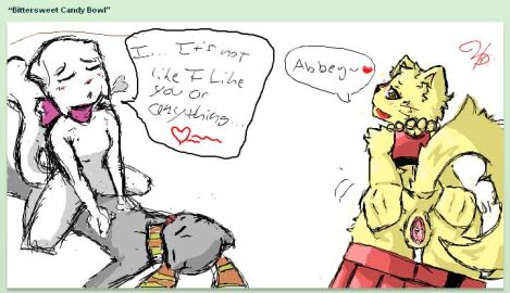 anthro ass ass_grab bittersweet_candy_bowl butt_grab cheerleader_outfit daisy_(bcb) domestic_cat duo felid feline felis female fur genitals hand_on_ass hand_on_butt lucy_(bcb) male male/female male_penetrating mammal mike_(bcb) penetration presenting pussy solo tail tsundere unknown_artist vaginal_penetration