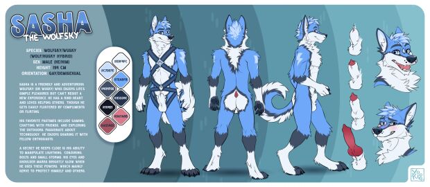 abstract_background absurd_res animal_genitalia animal_penis anthro balls blue_body blue_eyes blue_fur blue_hair blush canid canine canine_genitalia canine_penis canis domestic_dog english_text erection front_view fur genitals grin hair harness hi_res husky hybrid knot knot_in_sheath looking_at_viewer male male_anthro mammal model_sheet nordic_sled_dog nude open_mouth penis penis_tip rear_view red_penis red_tongue sheath short_hair side_view smile solo spitz standing text tongue white_balls white_body white_fur white_sheath wolf yookie