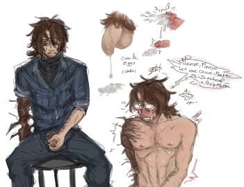 body_hair cum_eggs cumming cute_male egg eggs eggs_in_cock eggs_in_cum glasses gregor_(limbus_company) limbus_company male male_only messy_hair partially_clothed pathetic_male penis project_moon small_cock