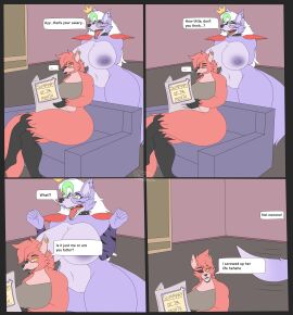 2girls absurd_res anthro ass big_ass big_breasts big_butt breasts canid canine canis clothed clothing dialogue duo ear_piercing ear_ring eye_patch eyewear facial_markings female five_nights_at_freddy's five_nights_at_freddy's:_security_breach fox fox_girl foxy_(fnaf) furry genderswap genderswap_(mtf) genitals hair head_markings hi_res la-foxa_(photolol.03) la-roxita_(photolol.03) mammal markings nipples nude photolol.03 piercing purple_body pussy ring_piercing roxanne_wolf_(fnaf) rule_63 scottgames shoulder_pads simple_background steel_wool_studios tail text thick_thighs wide_hips wolf wolf_girl yellow_eyes