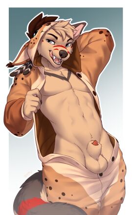 abs animal_costume animal_genitalia animal_penis anthro athletic athletic_male attached_sheath balls bedroom_eyes black_tail blue_eyes brown_hair canid canine canine_genitalia canine_penis canis cheek_tuft clothing costume elude eyebrows facial_markings facial_tuft fangs feather_accessory feathers flaccid fluffy fluffy_tail genitals gradient_background hair hand_behind_head head_markings hi_res kigurumi licking licking_lips licking_own_lips looking_at_viewer male mammal markings muzzle_(marking) narrowed_eyes navel onesie open_mouth pajamas penis penis_tip presenting red_markings red_stripes seductive sheath simple_background smile smileeeeeee smiling_at_viewer snout snout_markings solo stripes tail tail_markings tan_balls tan_body tan_hair teeth teeth_showing testicles tongue tongue_out tuft unbuttoned uncensored undressing wolf