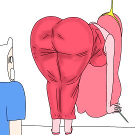 1boy 1girls adventure_time amateur_artist artist_name ass ass_awe ass_focus ass_in_dress bubblegum_girl clothed color colored colored_skin deuscartoon female finn_the_human grabbing human male observation princess princess_bubblegum teletoon