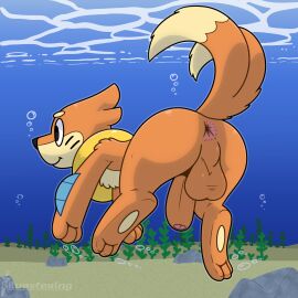 anus ass backsack balls ballsack buizel foreskin furry generation_4_pokemon genitals hi_res humanoid_genitalia humanoid_penis male nintendo penis perineum pokemon pokemon_(species) silvrsterlng smile solo swimming uncircumcised underwater water